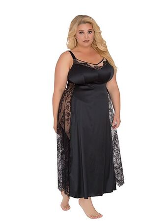 Длинная сорочка plus size с кружевными вставками